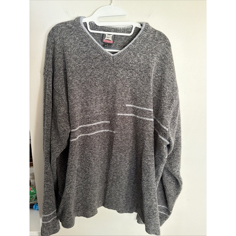 VTG Pullover Sweater RETRIEVER BRAND V Neck Gray White - Lightweight Made USA